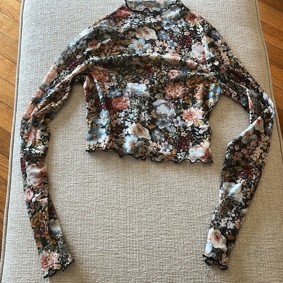 Mesh Ruffle Y2K Rave 70s Disco Retro Sheer Long Sleeve Colorful Tops 90s Club - Picture 4 of 10